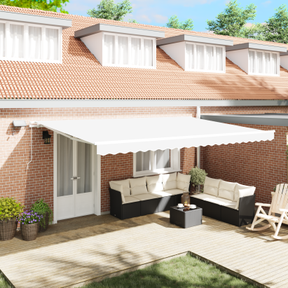 Marchiză manuală retractabilă cu LED alb 500x350 cm GartenMobel Dekor