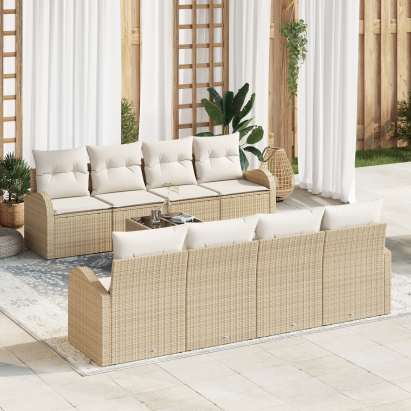 Set de Sofa de Grădină  cu Pernuțe Bej din Ratan Polimeric, Sofa de Grădină cu 2 Locuri  cu Spațiu de Stocare & Pernuțe Bej din Ratan Polimeric GartenMobel Dekor