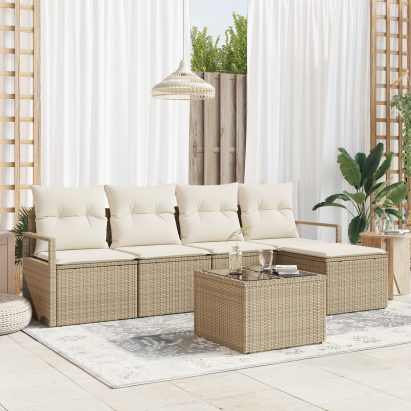 Set canapele grădină  cu perne Brown Poly Rattan, Canapea grădină  cu depozitare și perne Beige Poly Rattan GartenMobel Dekor