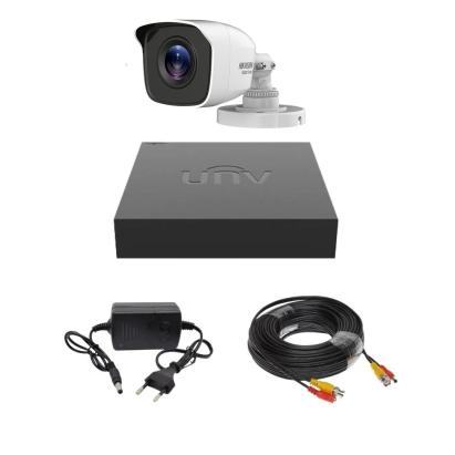 Kit supraveghere 1 camera 4 in 1 Hikvision HiWatch 2MP Infrarosu 20 metri IP66, DVR Hibrid Uniview cu 4 canale 2MP, Cablu, Sursa alimentare SafetyGuard Surveillance