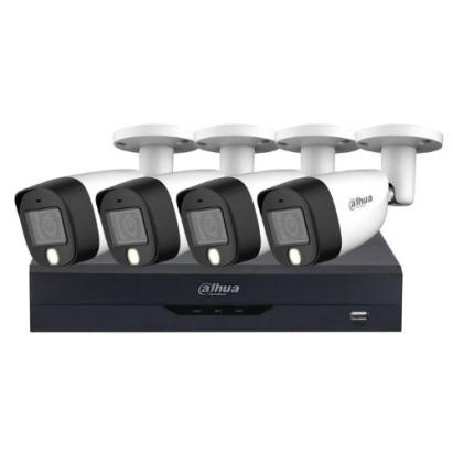 Sistem supraveghere Dahua 5MP 4 Camere Analog Exterior Lentila 3.6mm Dual Light IR 20m WL 20m Microfon si DVR 4 canale WizSense Audio SafetyGuard Surveillance
