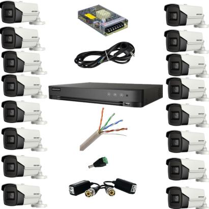 Sistem supraveghere Hikvision 16 camere 4in1 8 Megapixeli IR 80m Lentilă 3.6mm DVR 16 canale Acusense 8 MP Accesorii SafetyGuard Surveillance