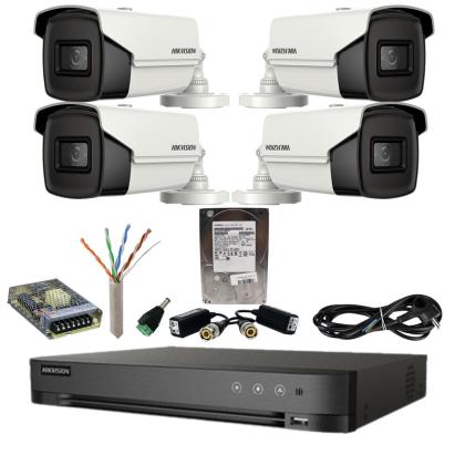 Sistem supraveghere Hikvision 4 camere 4in1 8 Megapixeli IR 80m Lentilă 3.6mm DVR Acusense 8 MP Hard Disk 1 TB, Accesorii SafetyGuard Surveillance