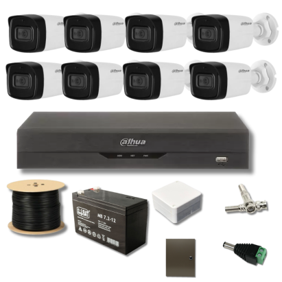 Kit supraveghere Dahua 8MP IR 80m Microfon DVR pentabrid cu 8 canale Recunoastere faciala Functii AI, Acumulator, Accesorii incluse SafetyGuard Surveillance