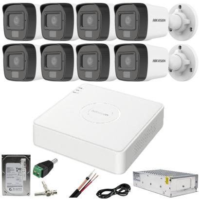 Sistem supraveghere Hikvision 8 camere 2MP cu audio Dual Light IR 25m WL 20m DVR 4MP cu accesorii incluse HDD 1TB SafetyGuard Surveillance