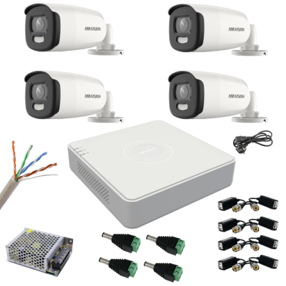 Sistem supraveghere Hikvision 4 camere 5MP ColorVu, Color noaptea 40m DVR cu 4 canale 8MP Accesorii incluse SafetyGuard Surveillance