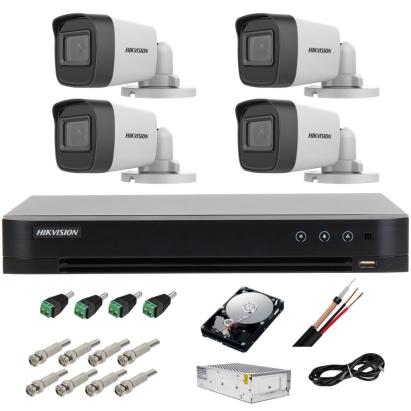 Kit complet supraveghere 5 MP lite Hiwatch by Hikvision Turbo HD cu 4 camere Bullet IR 25m, alimentator, cabluri, mufe, HDD 1 Tb, vizualizare pe internet SafetyGuard Surveillance