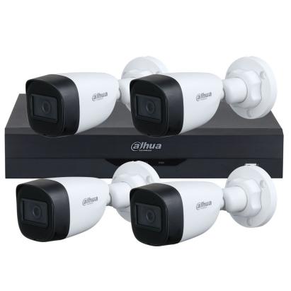 Kit supraveghere 4 camere basic 5 MP, IR 30 M, lentila fixa de 2.8mm, DVR 4 canale, Dahua cu Wizsense, inteligenta artificiala SafetyGuard Surveillance