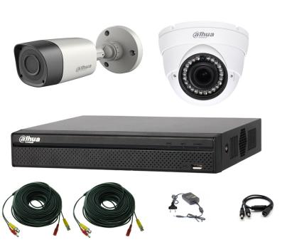 Sistem supraveghere video profesional Dahua HDCVI mixt, 2 camere 2MP IR Smart 20m cu DVR DAHUA 4 canale, accesorii, live internet SafetyGuard Surveillance