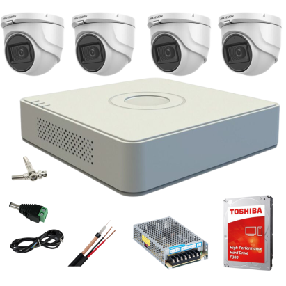 Sistem supraveghere video interior Hikvision 4 camere Turbo HD 5MP IR 20m DVR 4 canale cu toate accesoriile incluse CADOU HDD 1TB SafetyGuard Surveillance