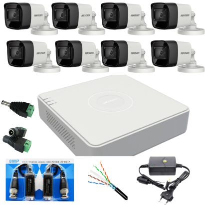 Sistem Supraveghere profesional Hikvision 8 Camere 5MP Turbo HD IR 80, accesorii SafetyGuard Surveillance