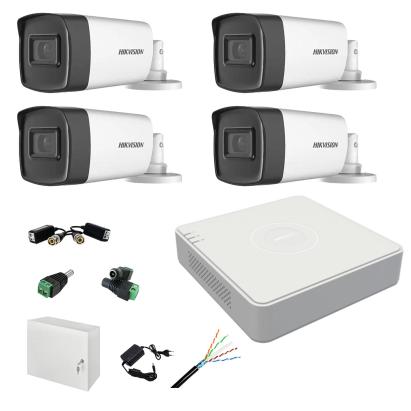 Kit complet profesional 4 camere supraveghere exterior 5MP TurboHD Hikvision IR 40m DVR 4 canale accesorii incluse SafetyGuard Surveillance