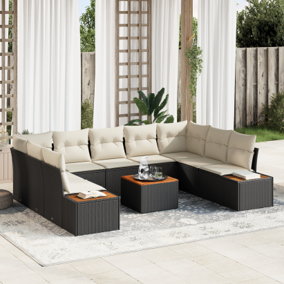 Set de Sofa de Grădină  din 6 Piese cu Perne, Ratan Poli Negru, Sofa de Grădină  cu 2 Locuri cu Spațiu de Depozitare și Perne, Ratan Poli Negru GartenMobel Dekor