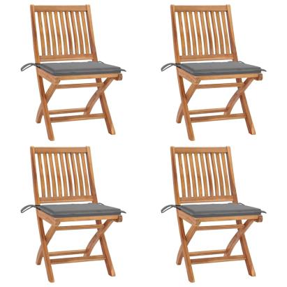 Scaune grădină pliabile cu perne, 4 buc, lemn masiv tec GartenMobel Dekor