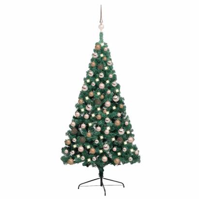 Brad Crăciun artificial pre-iluminat set globuri verde 120 cm GartenMobel Dekor