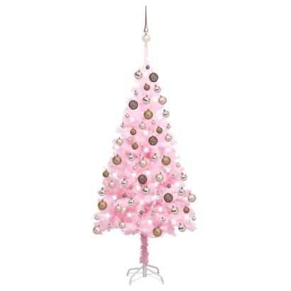 Brad Crăciun pre-iluminat cu set globuri, roz, 150 cm, PVC GartenMobel Dekor