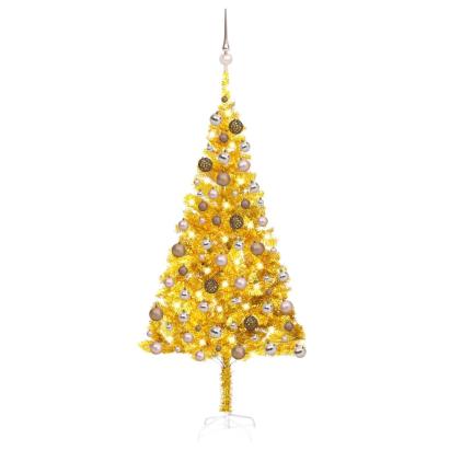 Brad Crăciun pre-iluminat cu set globuri, auriu, 180 cm, PET GartenMobel Dekor