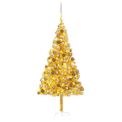 Brad de Crăciun pre-iluminat cu set globuri, auriu, 240 cm, PET GartenMobel Dekor