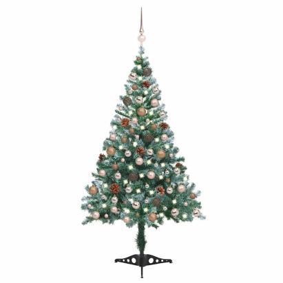 Brad Crăciun pre-iluminat înghețat globuri/conuri pin, 150 cm GartenMobel Dekor