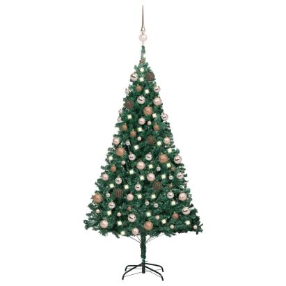 Brad Crăciun pre-iluminat cu set globuri, verde, 120 cm, PVC GartenMobel Dekor