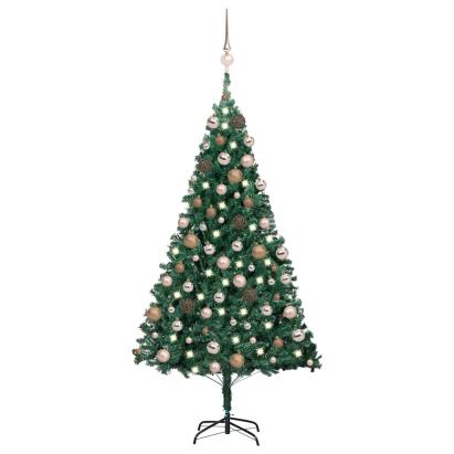Brad Crăciun pre-iluminat cu set globuri, verde, 180 cm, PVC GartenMobel Dekor