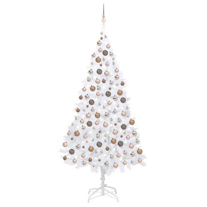 Brad Crăciun pre-iluminat artificial, set globuri, alb, 240 cm GartenMobel Dekor