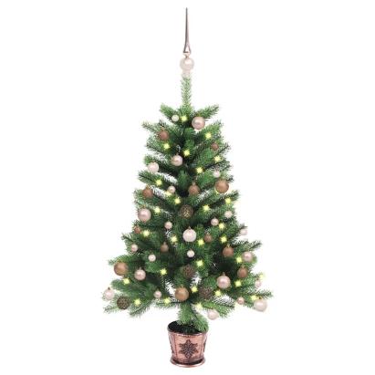 Brad Crăciun pre-iluminat artificial, set globuri, verde, 90 cm GartenMobel Dekor