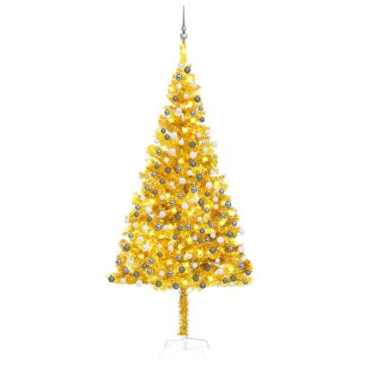 Brad de Crăciun pre-iluminat cu set globuri, auriu, 240 cm, PET GartenMobel Dekor