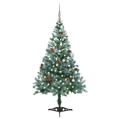 Brad Crăciun pre-iluminat înghețat globuri/conuri pin, 150 cm GartenMobel Dekor