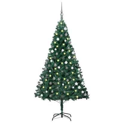 Brad Crăciun pre-iluminat cu set globuri, verde, 120 cm, PVC GartenMobel Dekor