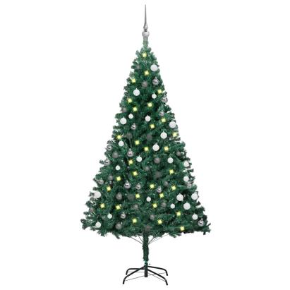 Brad Crăciun pre-iluminat cu set globuri, verde, 150 cm, PVC GartenMobel Dekor