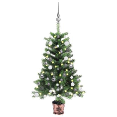Brad Crăciun pre-iluminat artificial, set globuri, verde, 90 cm GartenMobel Dekor