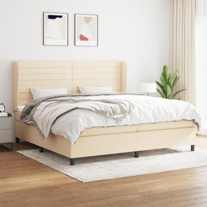 Pat box spring cu saltea, crem, 200x200 cm, textil GartenMobel Dekor