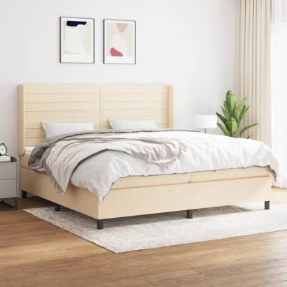 Pat box spring cu saltea, crem, 200x200 cm, textil GartenMobel Dekor
