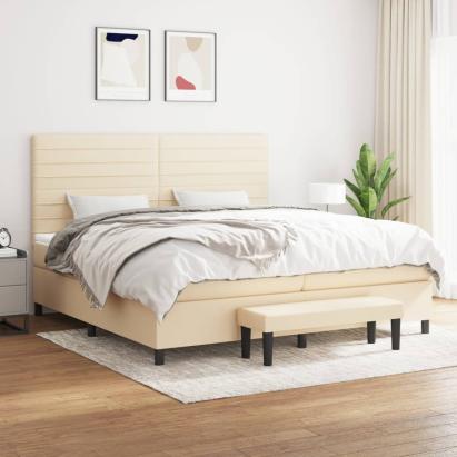Pat box spring cu saltea, crem, 200x200 cm, textil GartenMobel Dekor