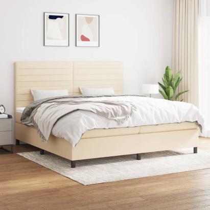Pat box spring cu saltea, crem, 200x200 cm, textil GartenMobel Dekor