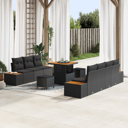 Set Sofa Grădină 10 Piese Negre din Ratan Polimer Acacia GartenMobel Dekor