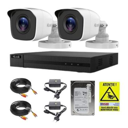 Sistem supraveghere analog Hikvision Hilook, 2 camere, 2 MP, lentila 2.8mm, IR 20m, DVR, 4 canale, 4 MP, hard disk 500GB, accesorii SafetyGuard Surveillance