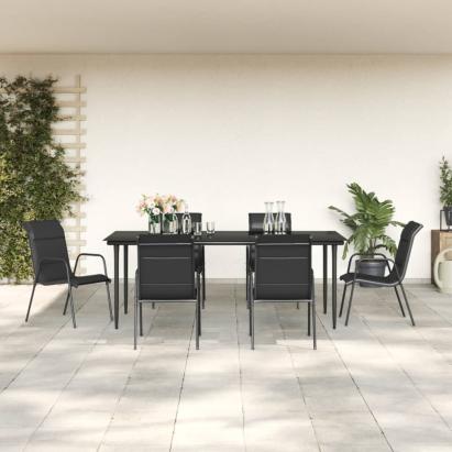 Set mobilier de grădină, 7 piese, negru, oțel și textilenă GartenMobel Dekor