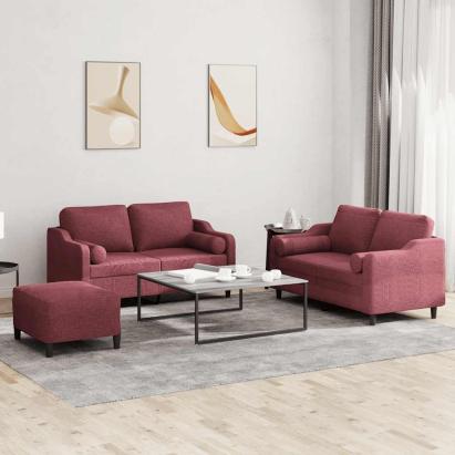 Set canapea cu perne, 3 piese, roșu vin, material textil GartenMobel Dekor