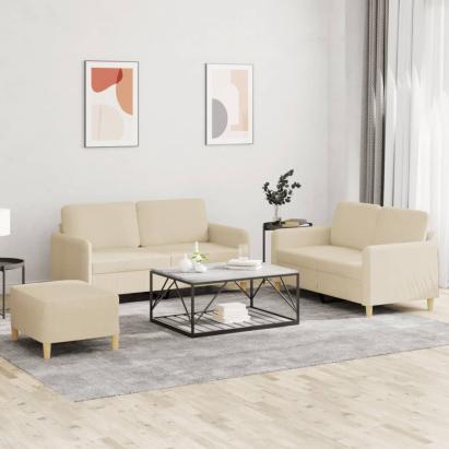Set de canapele cu perne, 3 piese, crem, textil GartenMobel Dekor