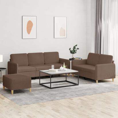 Set de canapele cu perne, 3 piese, maro, textil GartenMobel Dekor