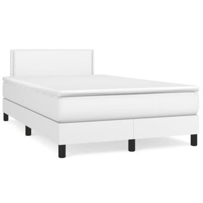 Pat box spring cu saltea, alb, 120x190 cm, piele ecologică GartenMobel Dekor
