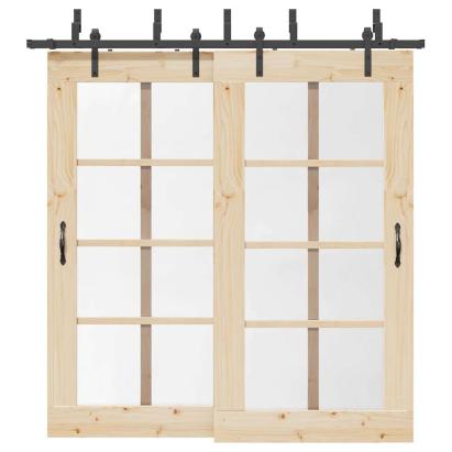 Set feronerie pentru uși glisante, negru, 213,5 cm, oțel GartenMobel Dekor