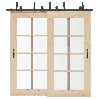 Set feronerie pentru uși glisante, negru, 213,5 cm, oțel GartenMobel Dekor