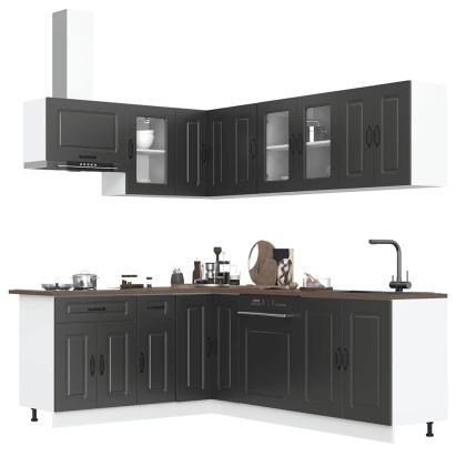Set dulap de bucătărie 11 piese „Kalmar” lemn negru prelucrat GartenMobel Dekor