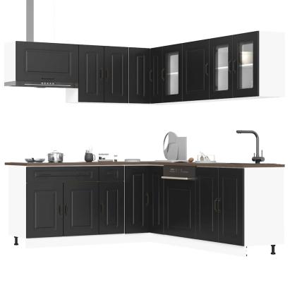Set dulap de bucătărie 11 piese „Kalmar” lemn negru prelucrat GartenMobel Dekor