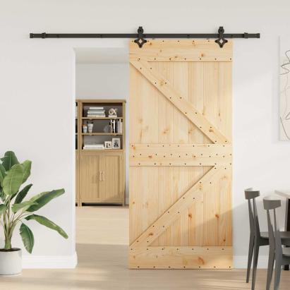 Ușă glisantă cu set feronerie, 90x210 cm, lemn masiv de pin GartenMobel Dekor