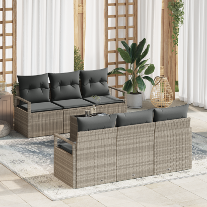 Set de sofa de grădină  cu perne gri deschis din ratan polimer, Sofa de grădină  pentru 2 persoane cu perne gri din ratan polimer GartenMobel Dekor