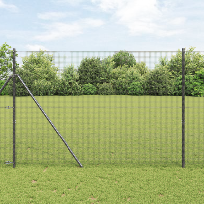 Gard din Fier Sudat cu 7 Posturi Gri 1.6x10 m Oțel GartenMobel Dekor